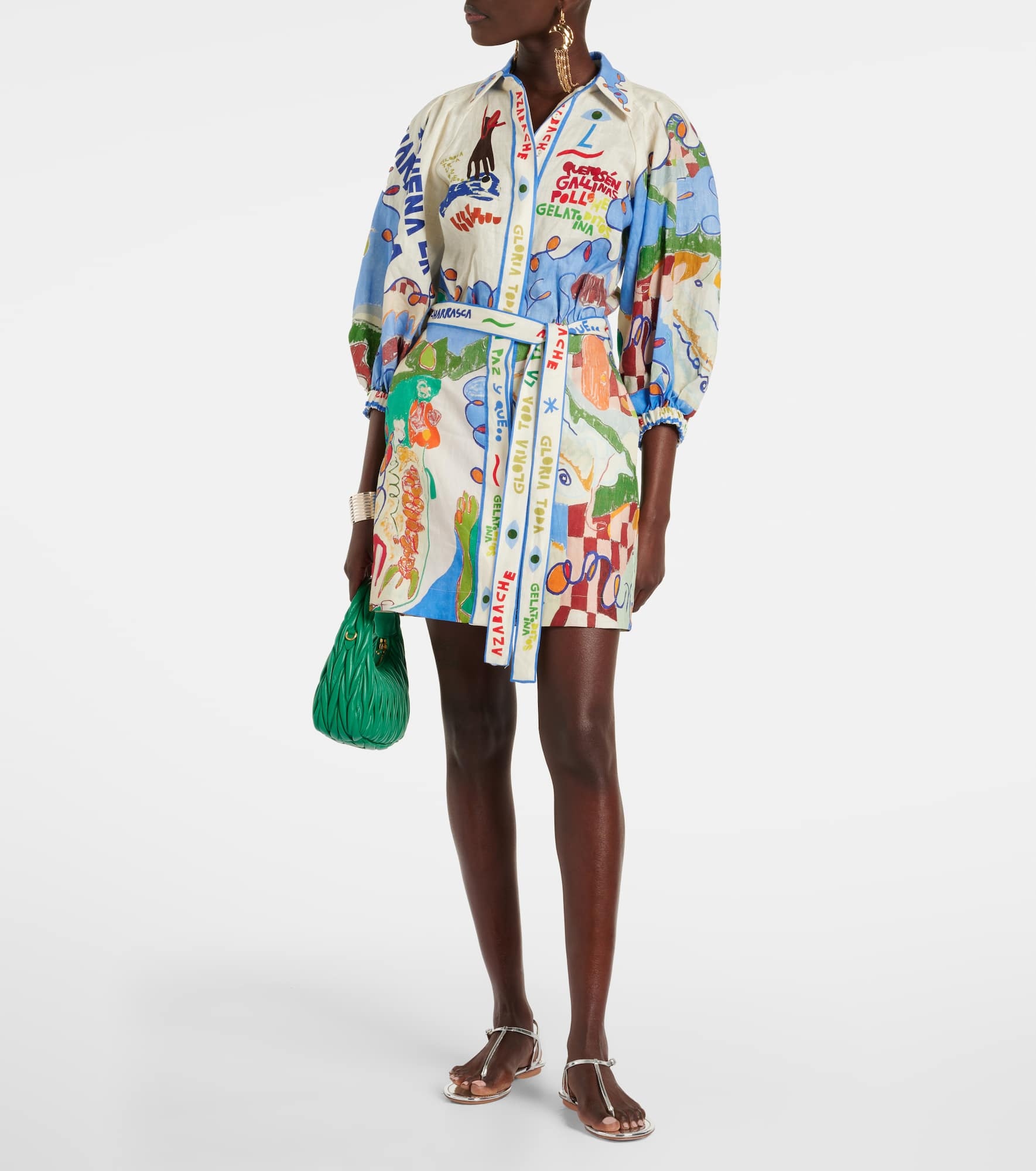 x Nadia Hernandez printed linen shirt dress - 2