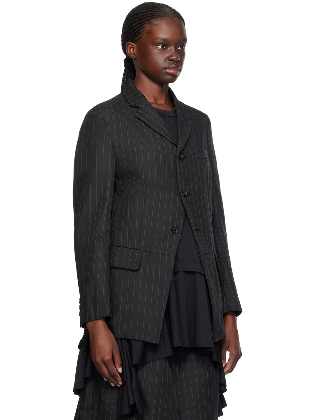 Black Pinstripe Blazer - 2