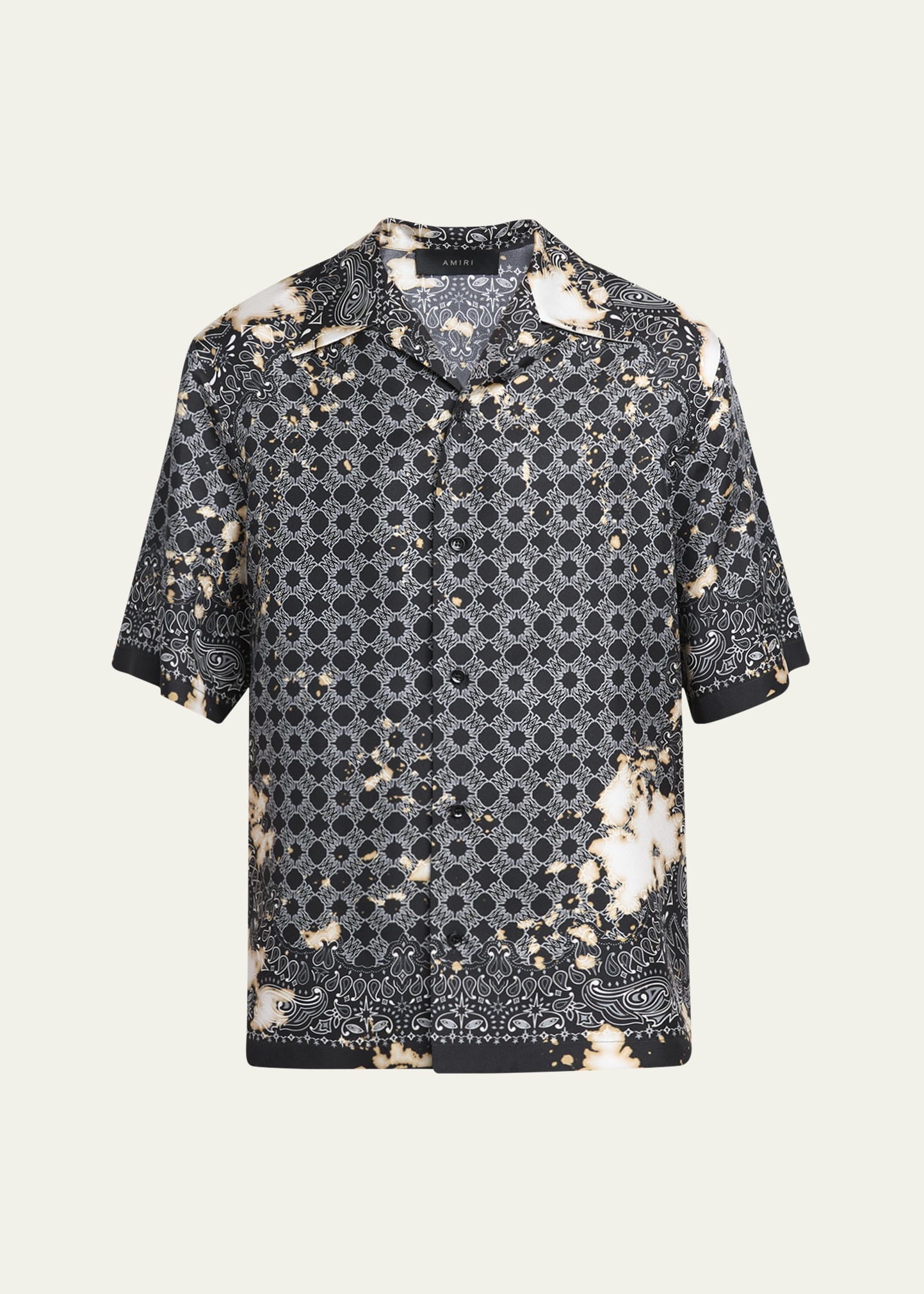 Men's Bleached Silk Bandana Bowling Shirt - 1