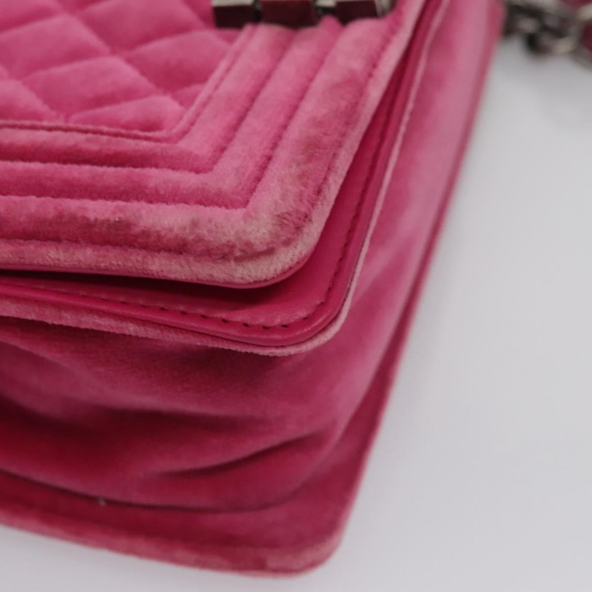 CHANEL Chain Boy CHANEL Matelasse Shoulder Bag Velor Pink CC - 10