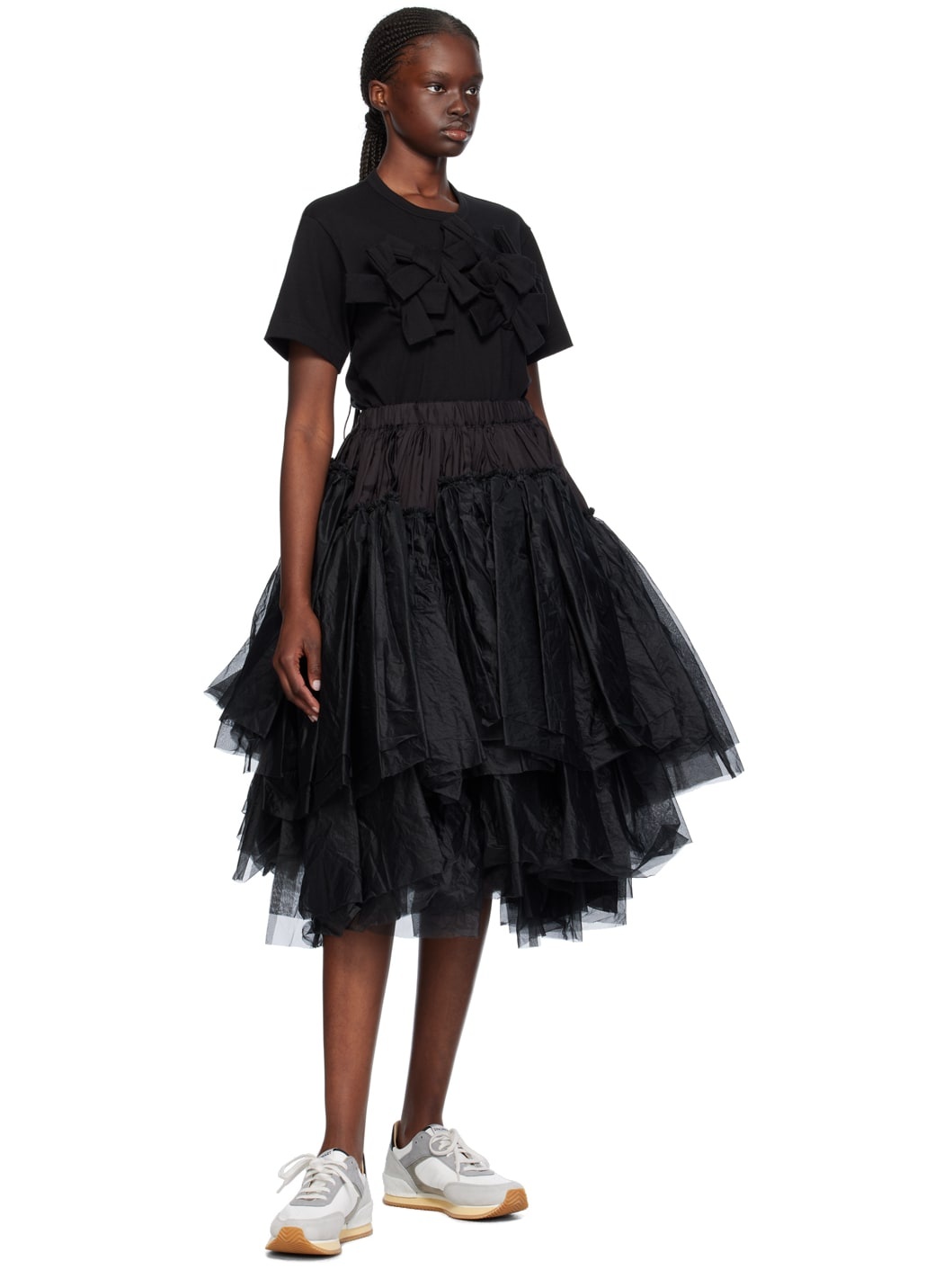 Black Tiered Midi Skirt - 4