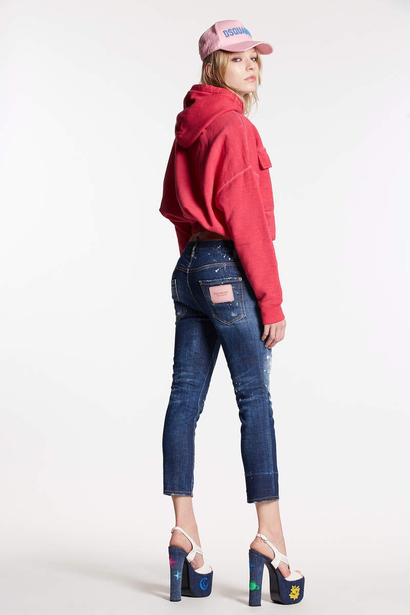 DARK SPOTTED WASH COOL GIRL CROPPED JEANS - 2