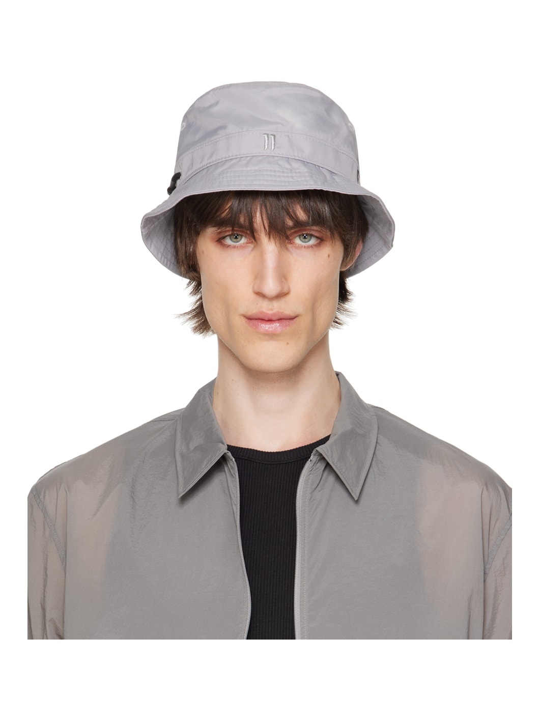 Gray Embroidered Bucket Hat - 1