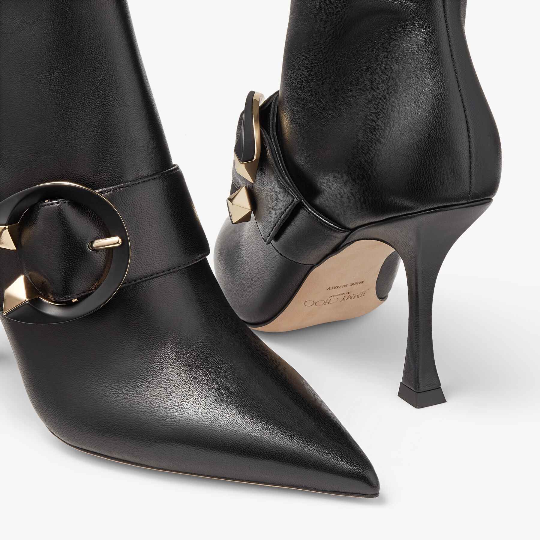 Magik 90
Black Nappa Leather Pointed-Toe Ankle Boots with C-Buckle - 4