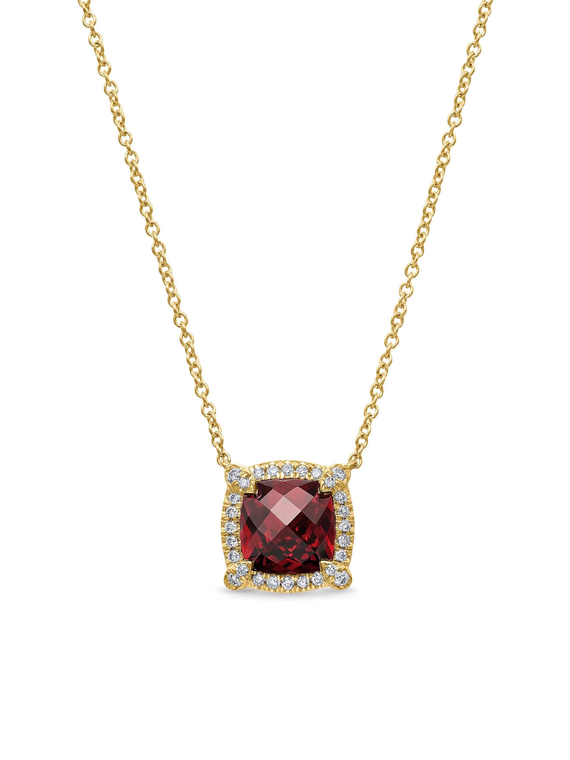 Women's Petite Chatelaine Pavé Bezel Pendant Necklace in 18K Yellow Gold with Diamonds - Garnet - 1