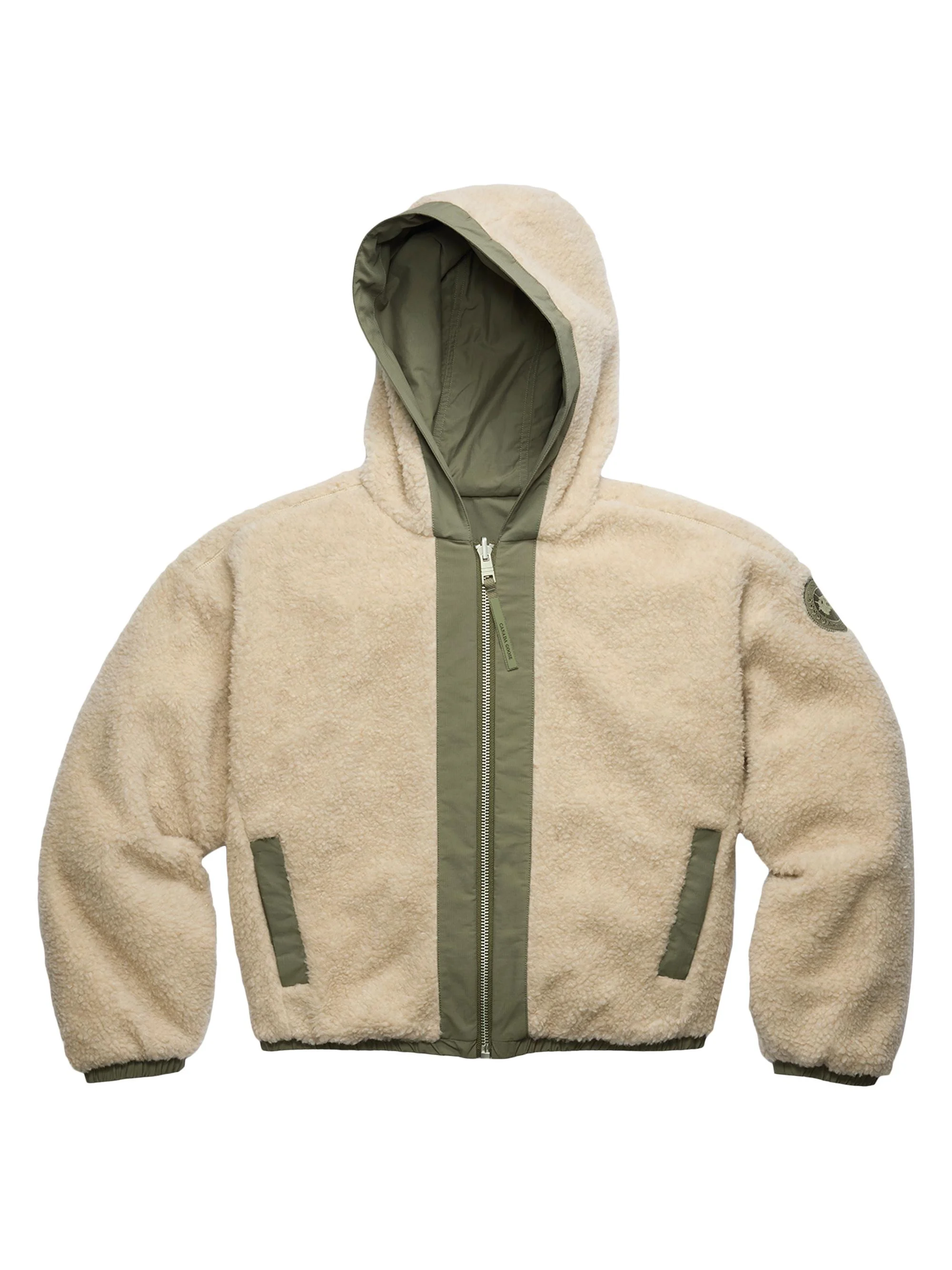 Women's Alberni Reversible Fleece Bomber Jacket - Light Tan Smokey Sage - 1