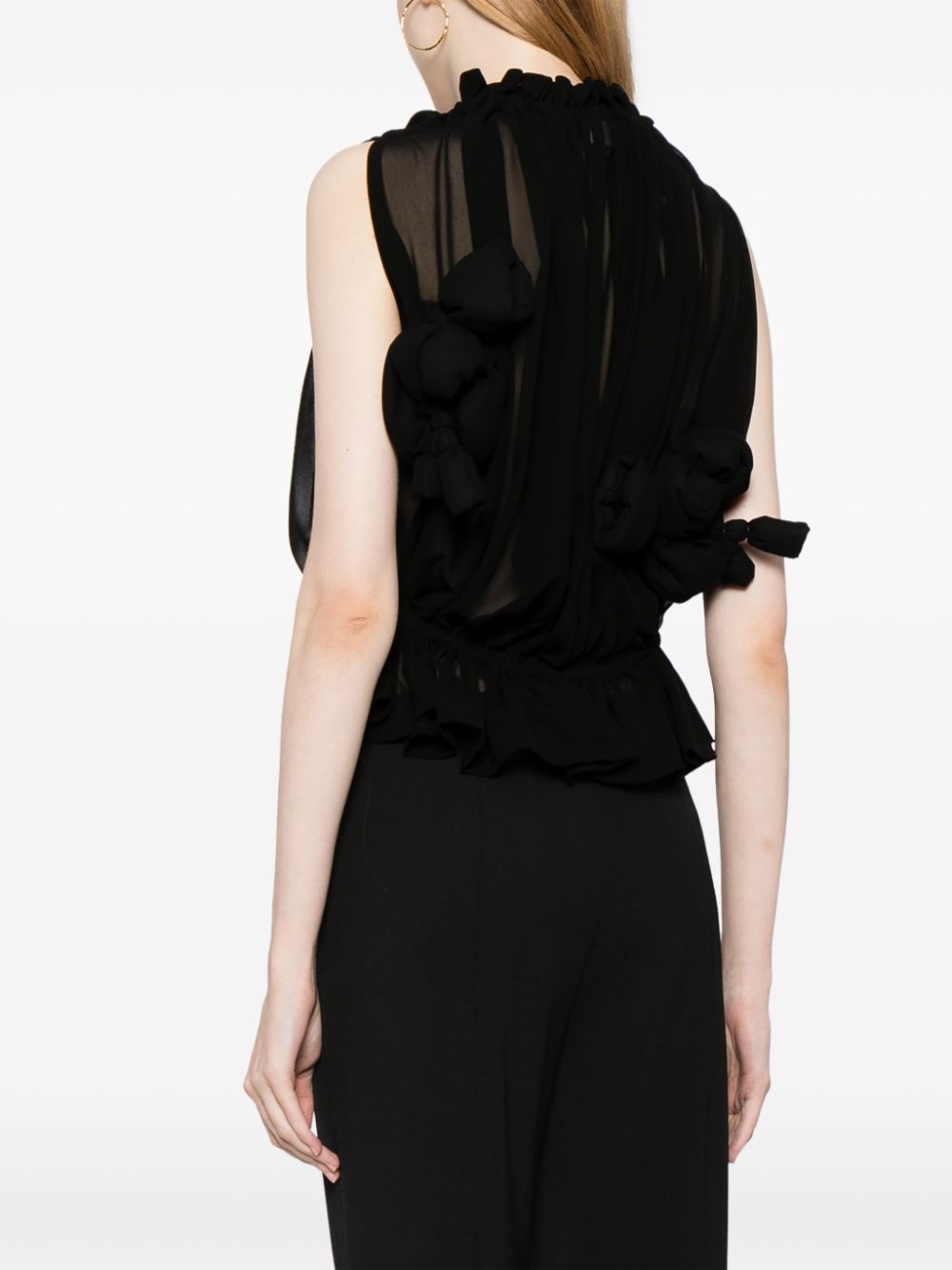 bow-detail semi-sheer blouse - 4