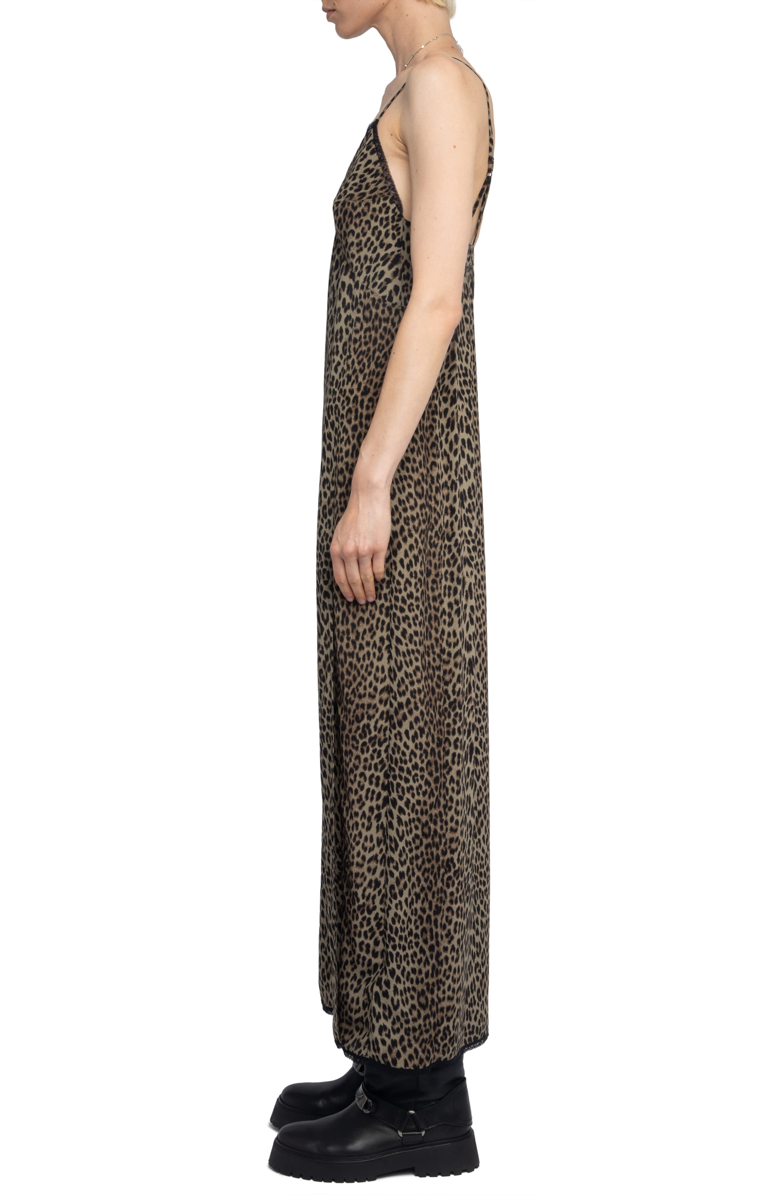 Zadig & Voltaire Amelil Leopard Print Slipdress in Leaves at Nordstrom - 5