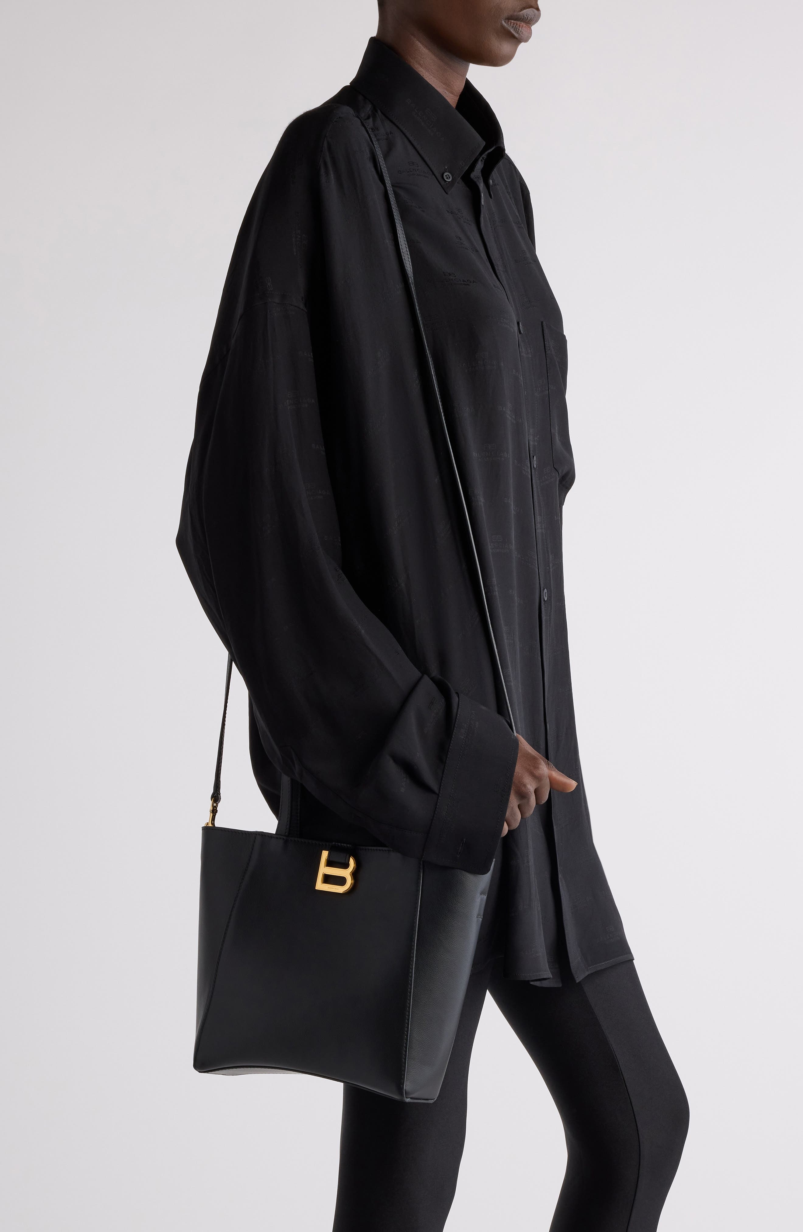 Balenciaga Small Hourglass Soft Leather Tote in 1000 Black at Nordstrom - 2