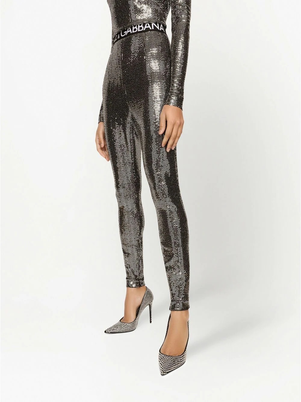 logo-waistband metallic leggings - 5