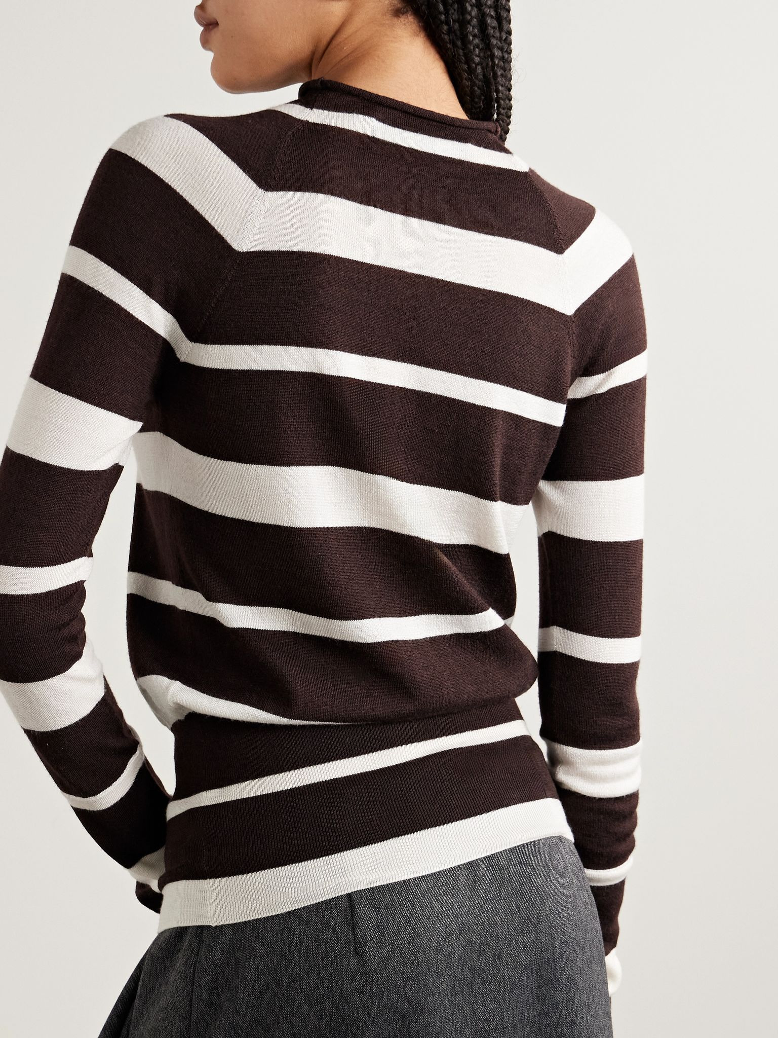 Gia striped wool and silk-blend sweater Brown - 4