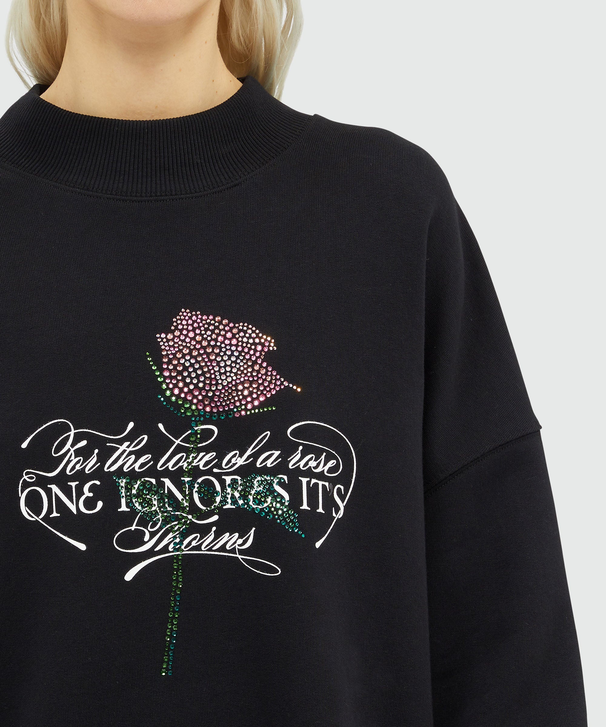 Jersey sweatshirt with quote and rhinestones - 5