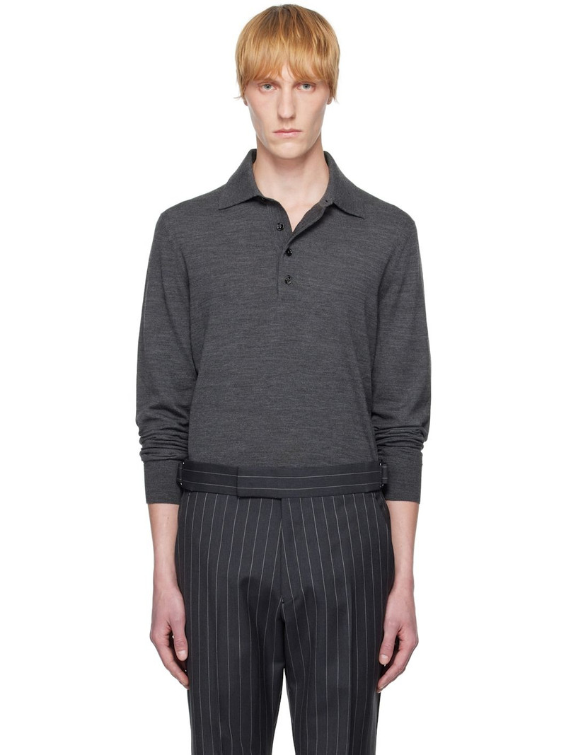 Gray Fine Gauge Pure Wool Polo 1