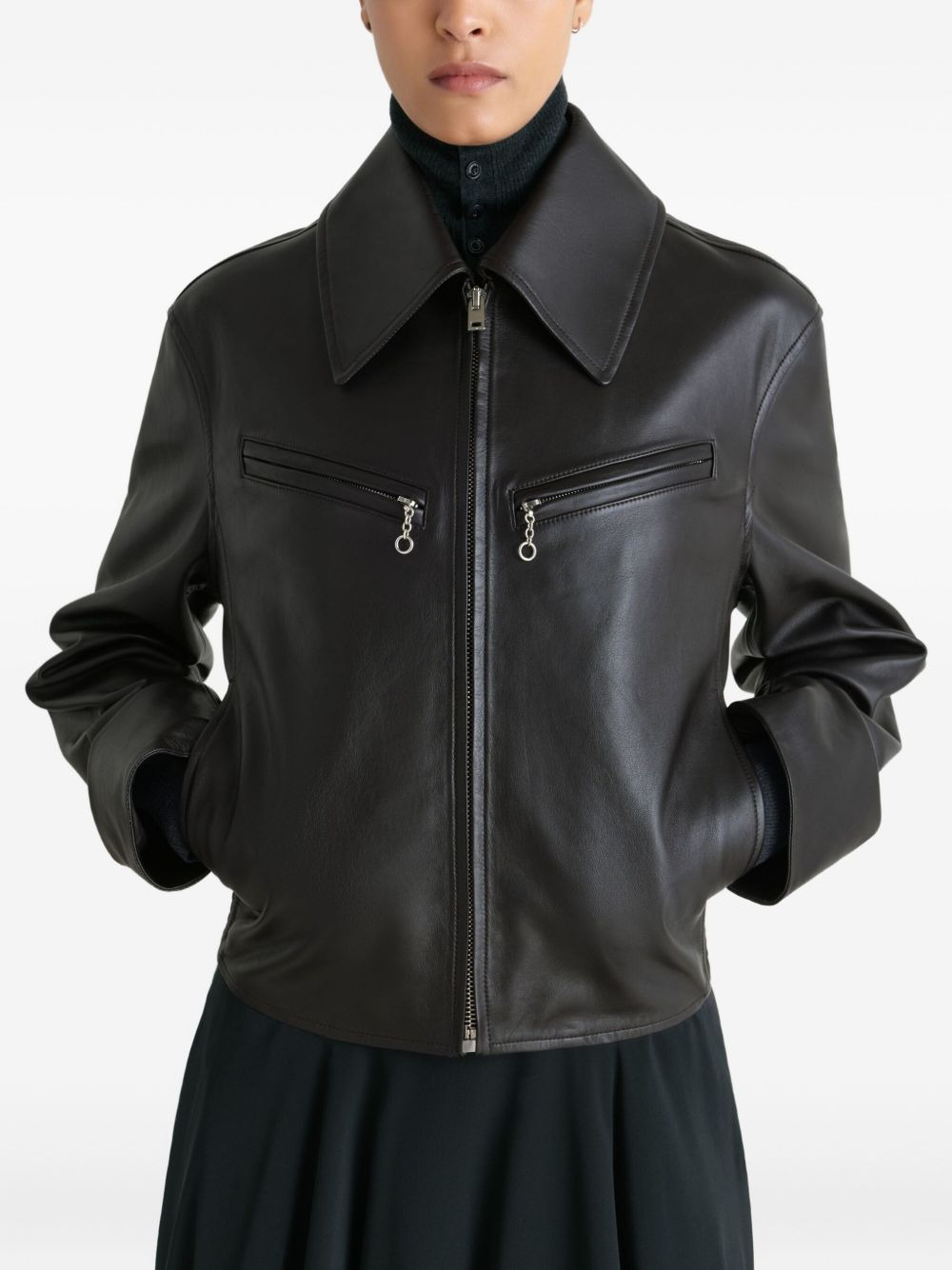 zip-front leather jacket - 4