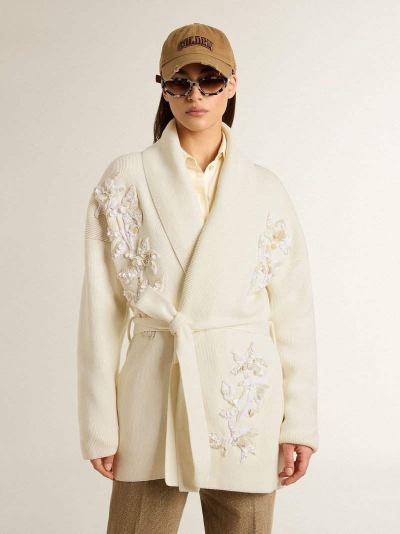 Golden Goose Women's cream-colored cotton cardigan with floral embroidery outlook