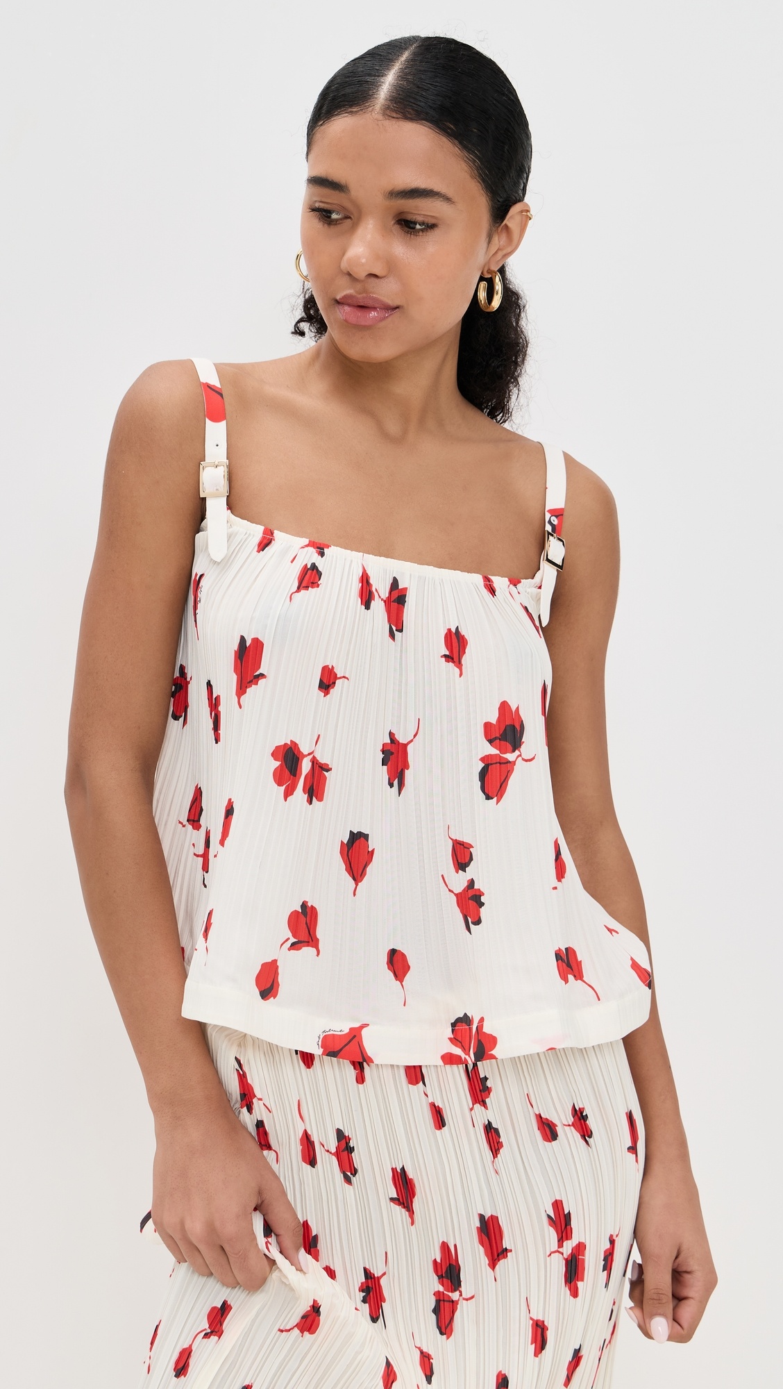 White Floral Plisse  Top - 6