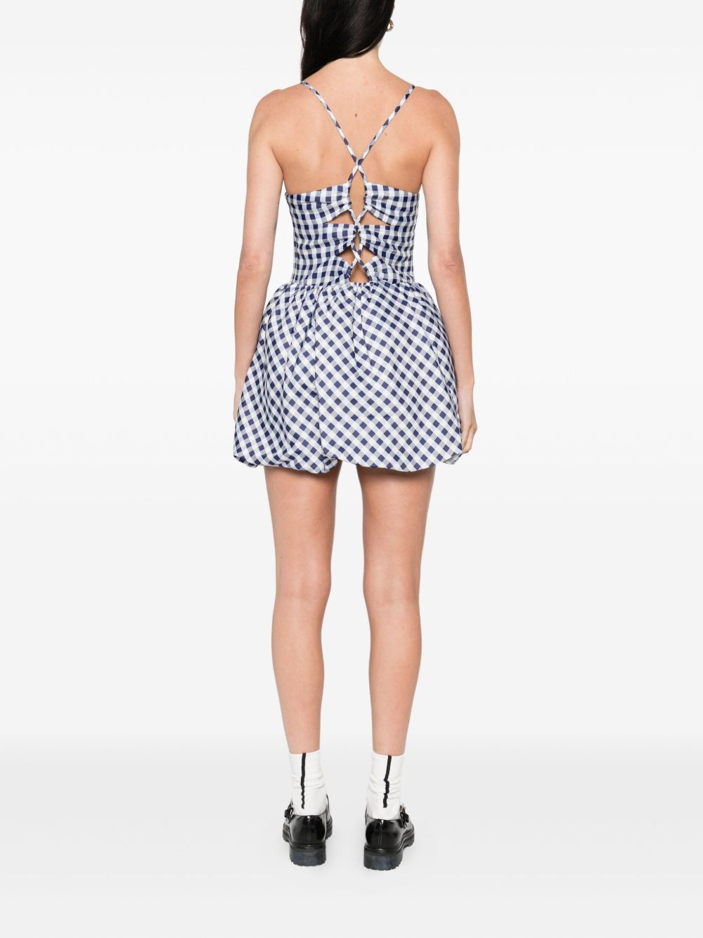 gingham-pattern sleeveless mini dress - 4
