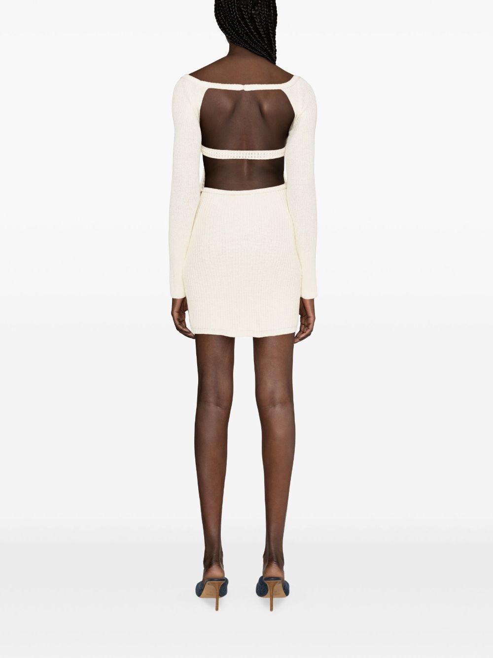 butterfly-embroidered ribbed midi dress - 4