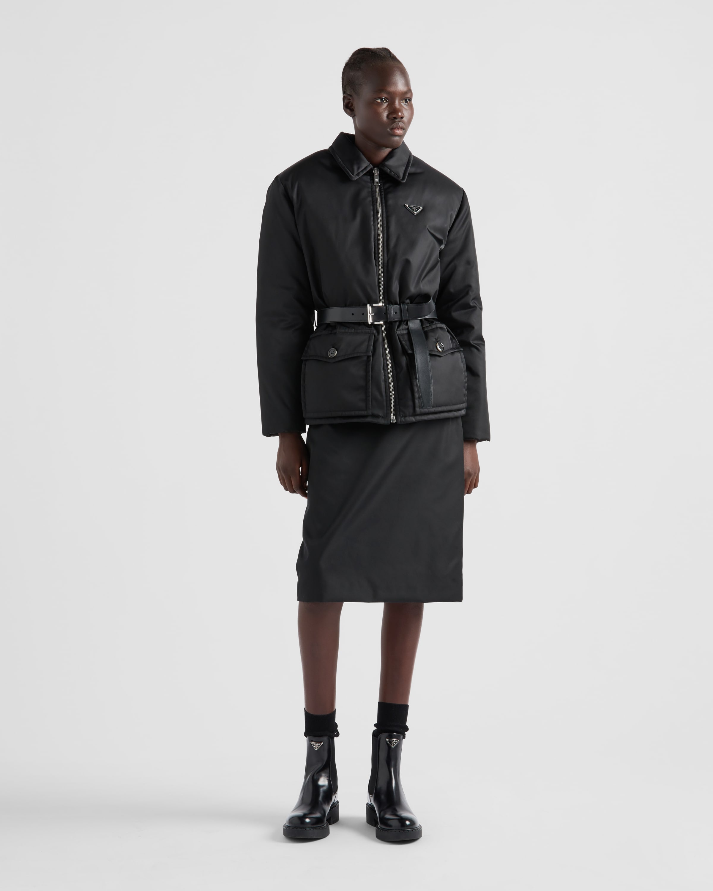Re-Nylon down jacket with belt - 2