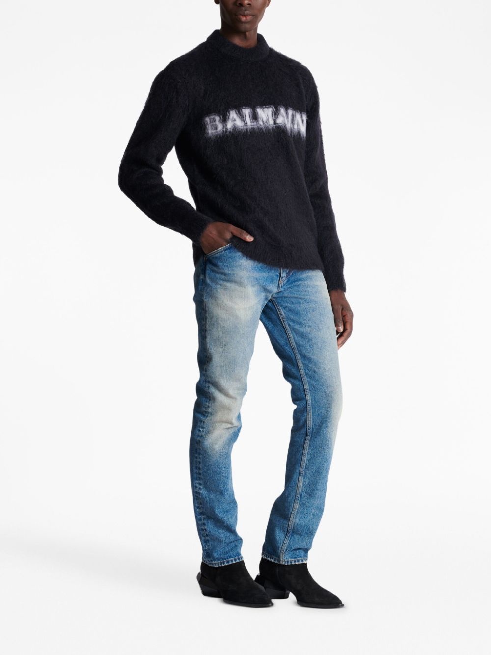 logo-print brushed-finish jumper - 3