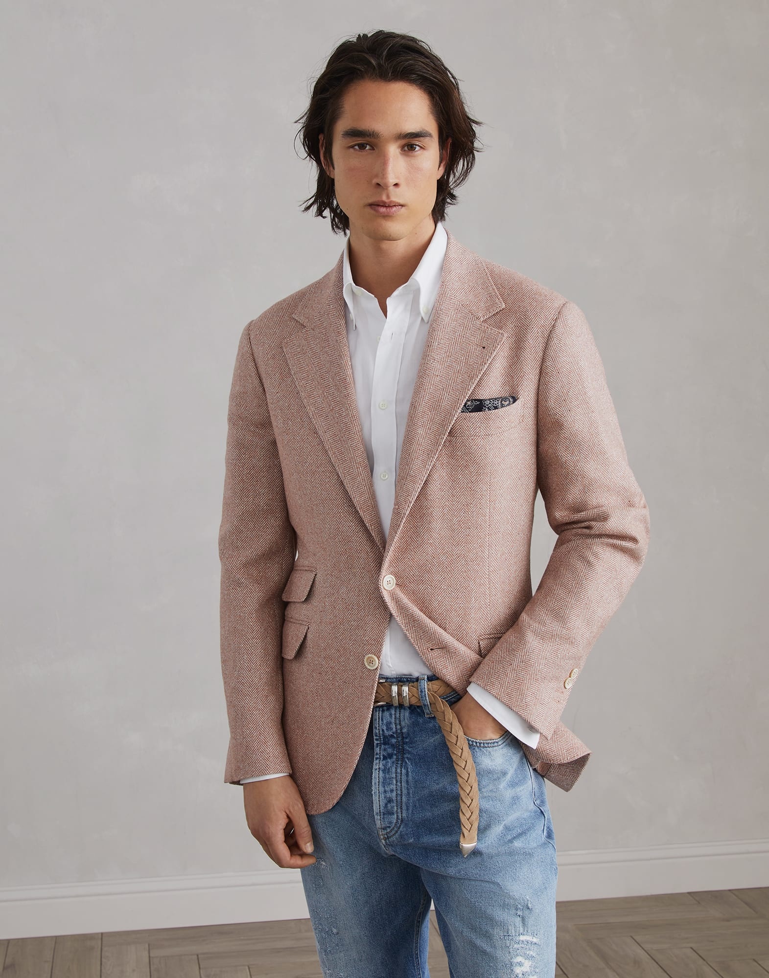Flecked wool, silk and cashmere comfort chevron deconstructed Cavallo blazer - 1