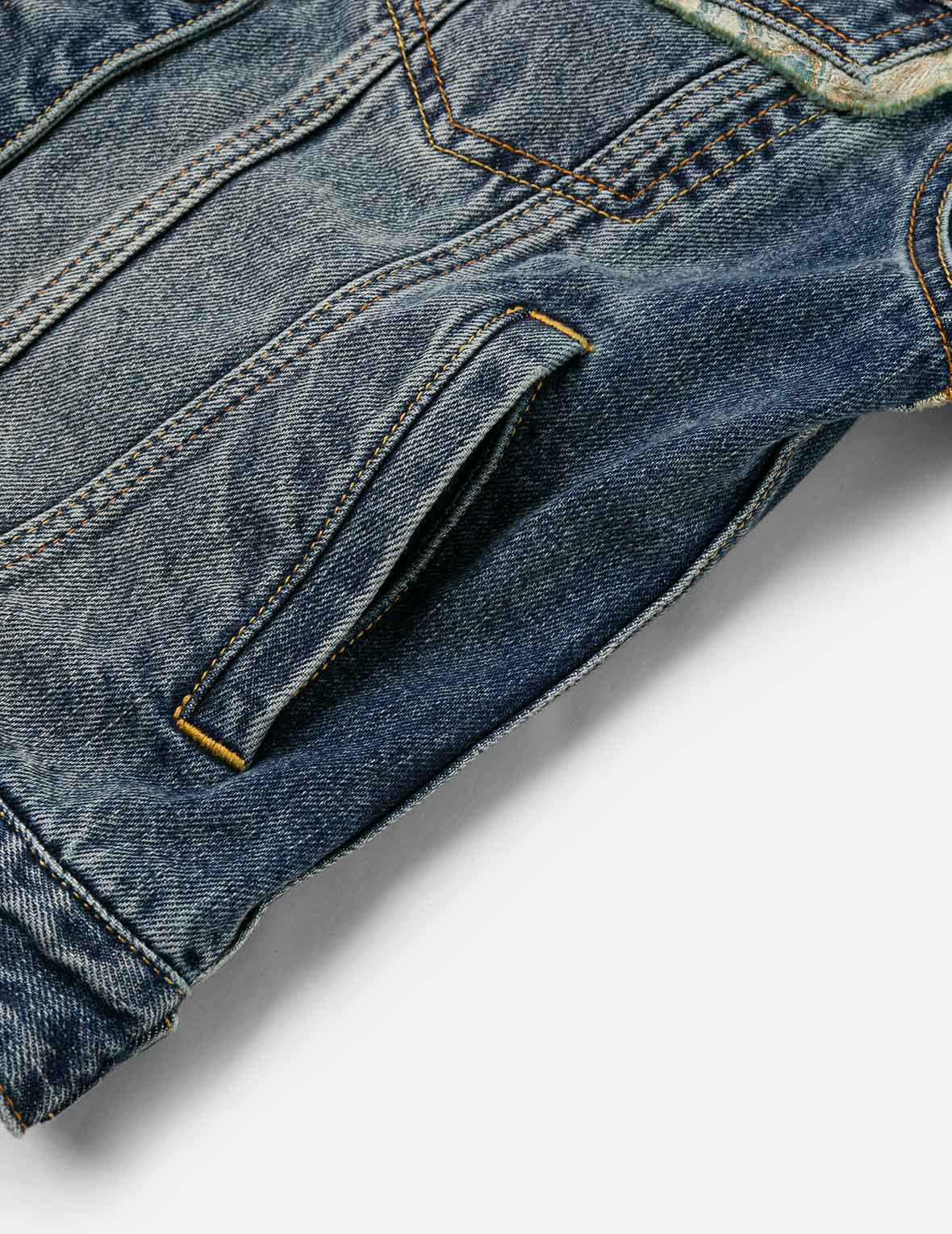 Brocade Inserted Daicock Regular Fit Denim Jacket - 10