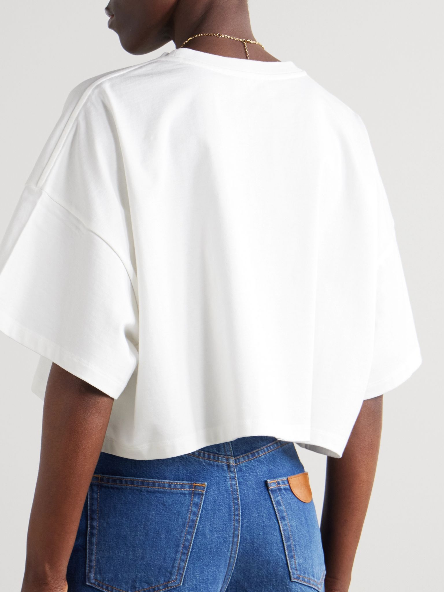 Cropped printed cotton-jersey T-shirt White - 3