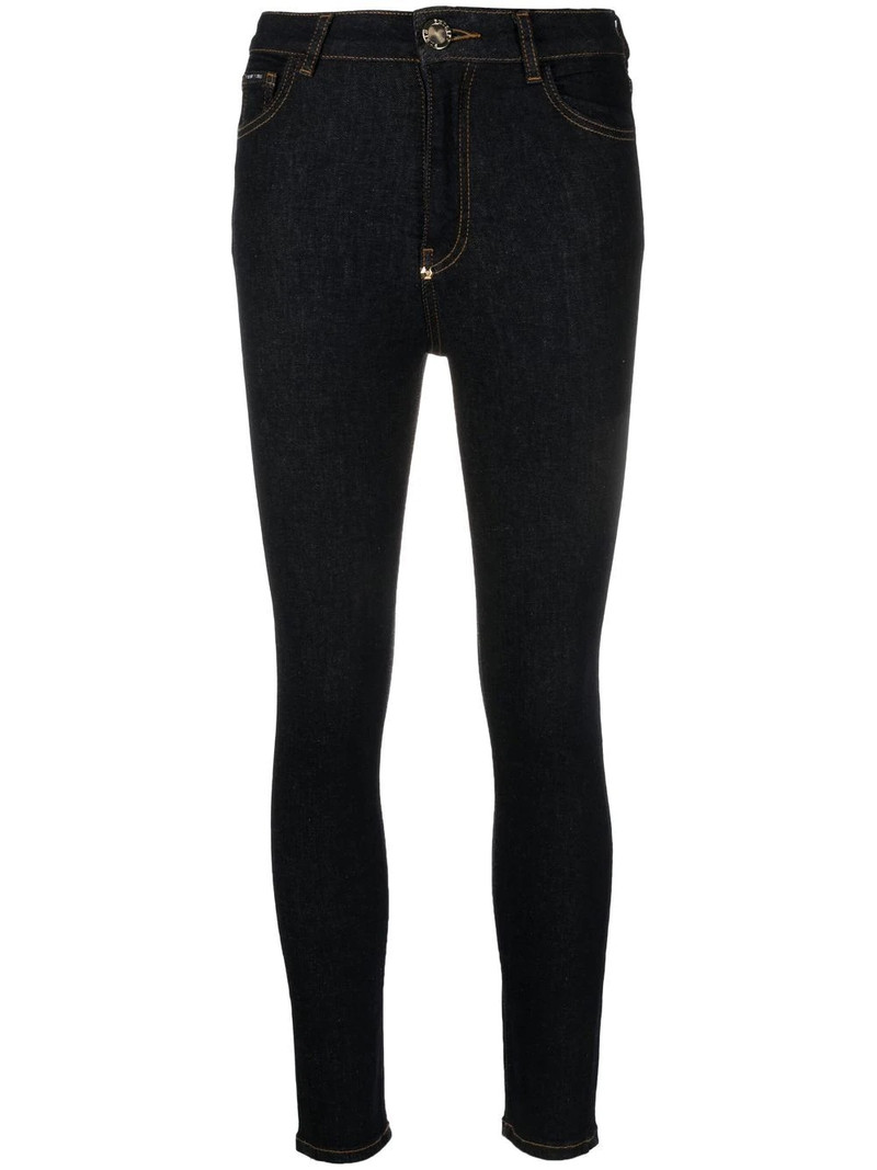 skull embroidered logo skinny jeans 1