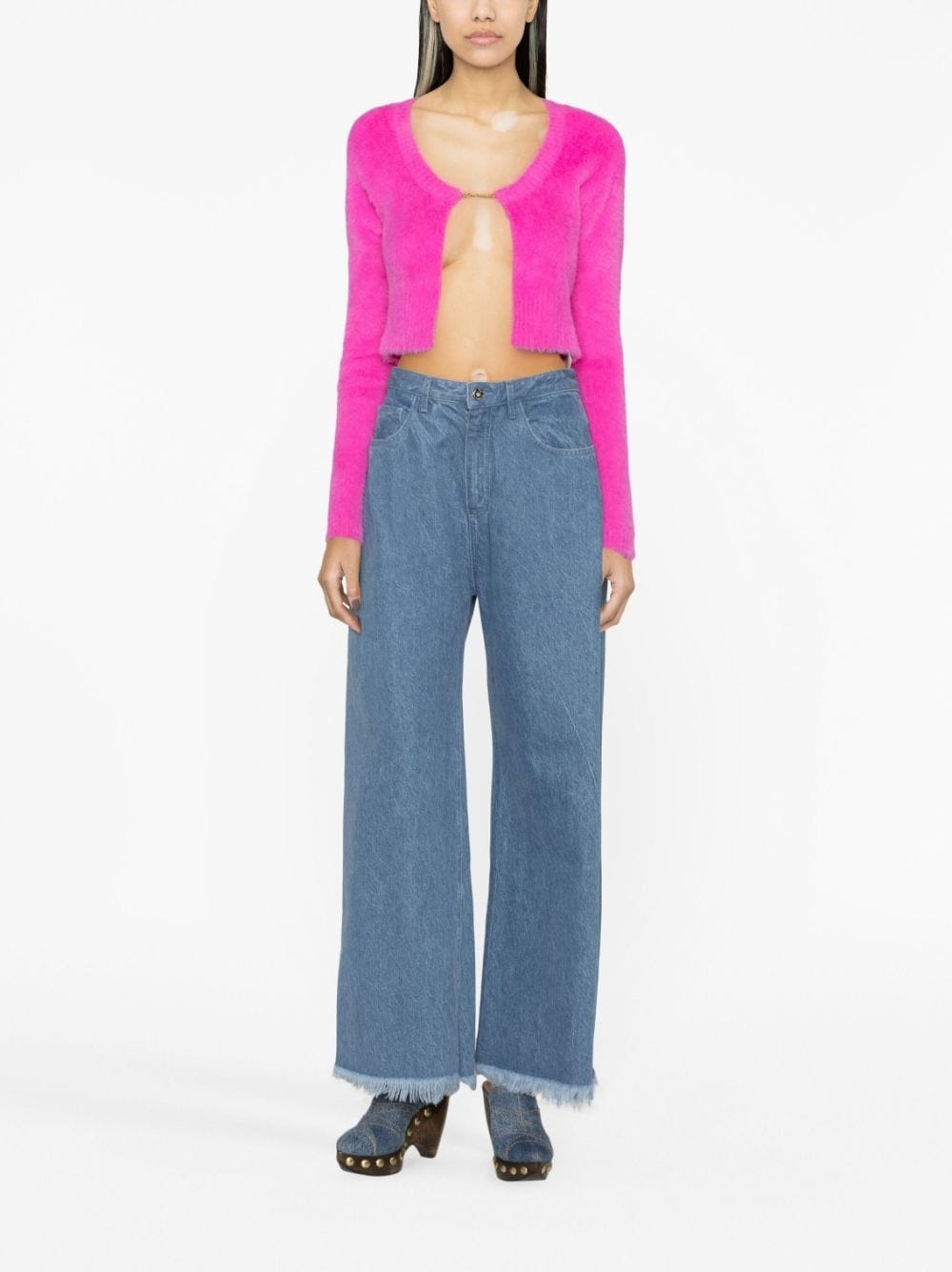 La Maille logo-charm cropped knitted cardigan - 2
