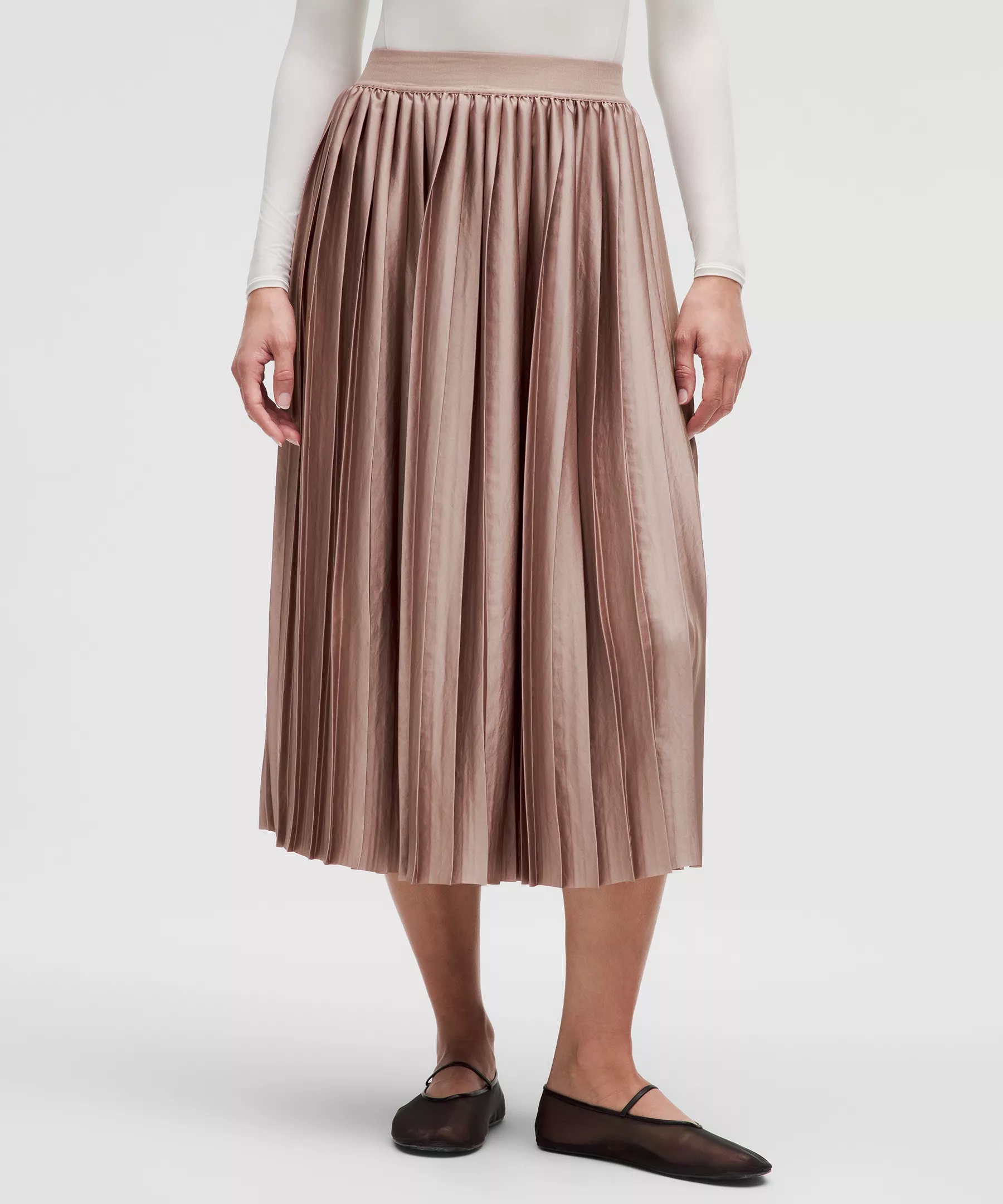 Satin Pleated Midi Skirt - 1