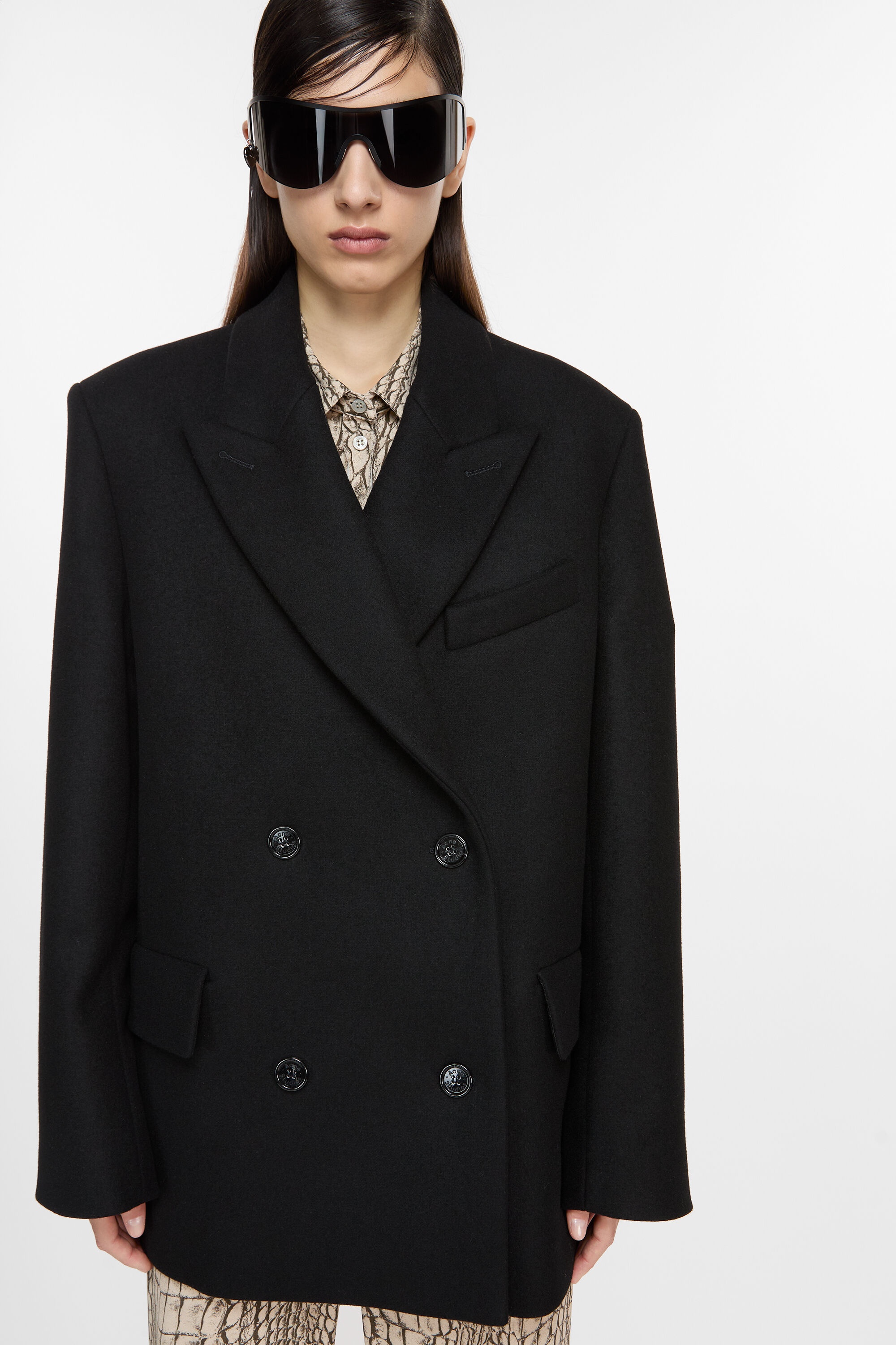 Double-breasted wool jacket - Black - 6