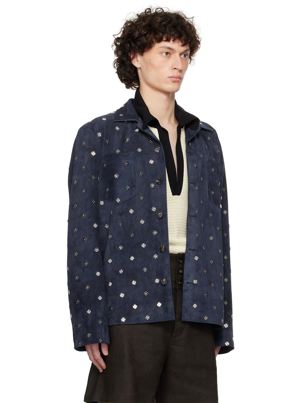 Navy Clover Suede Work Shirt - 2