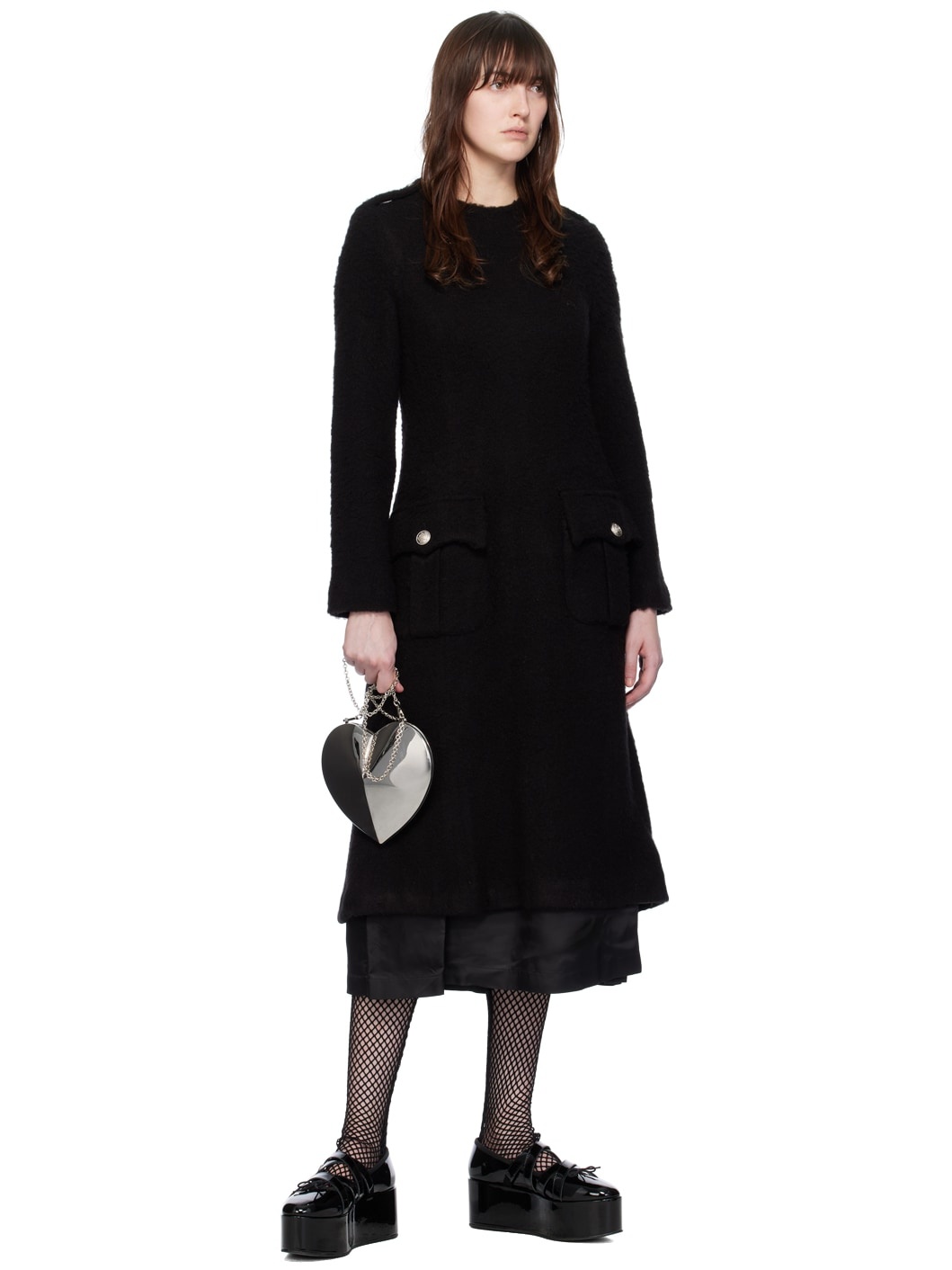 Black Flap Pockets Midi Dress - 4