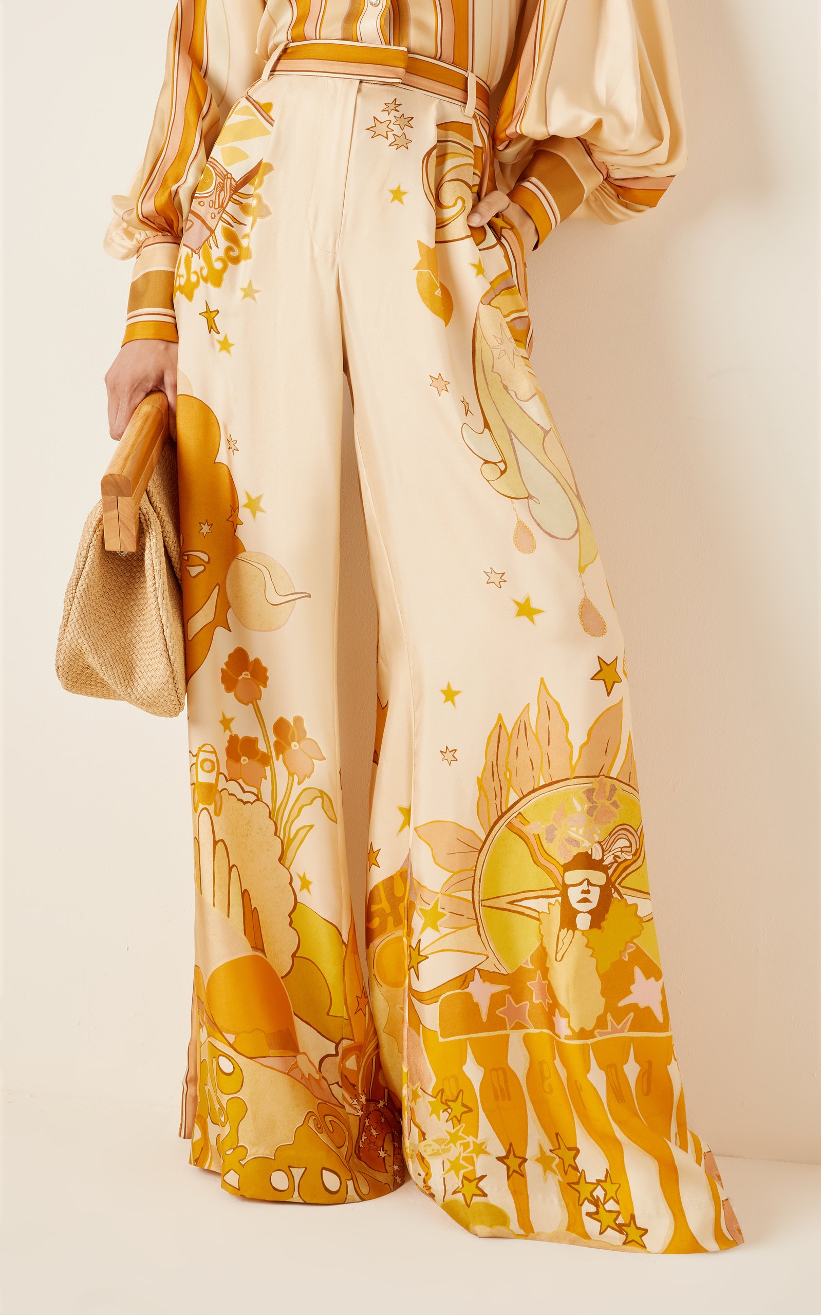 Tempo Pleated Printed Silk Wide-Leg Pants multi - 3