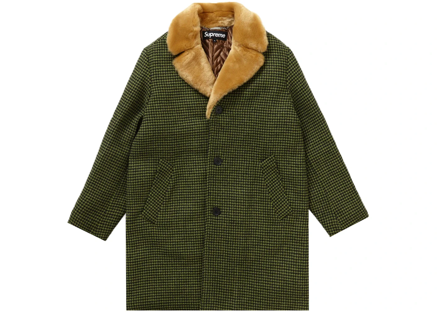 Supreme Fur Collar Car Coat Green Houndstooth - 1