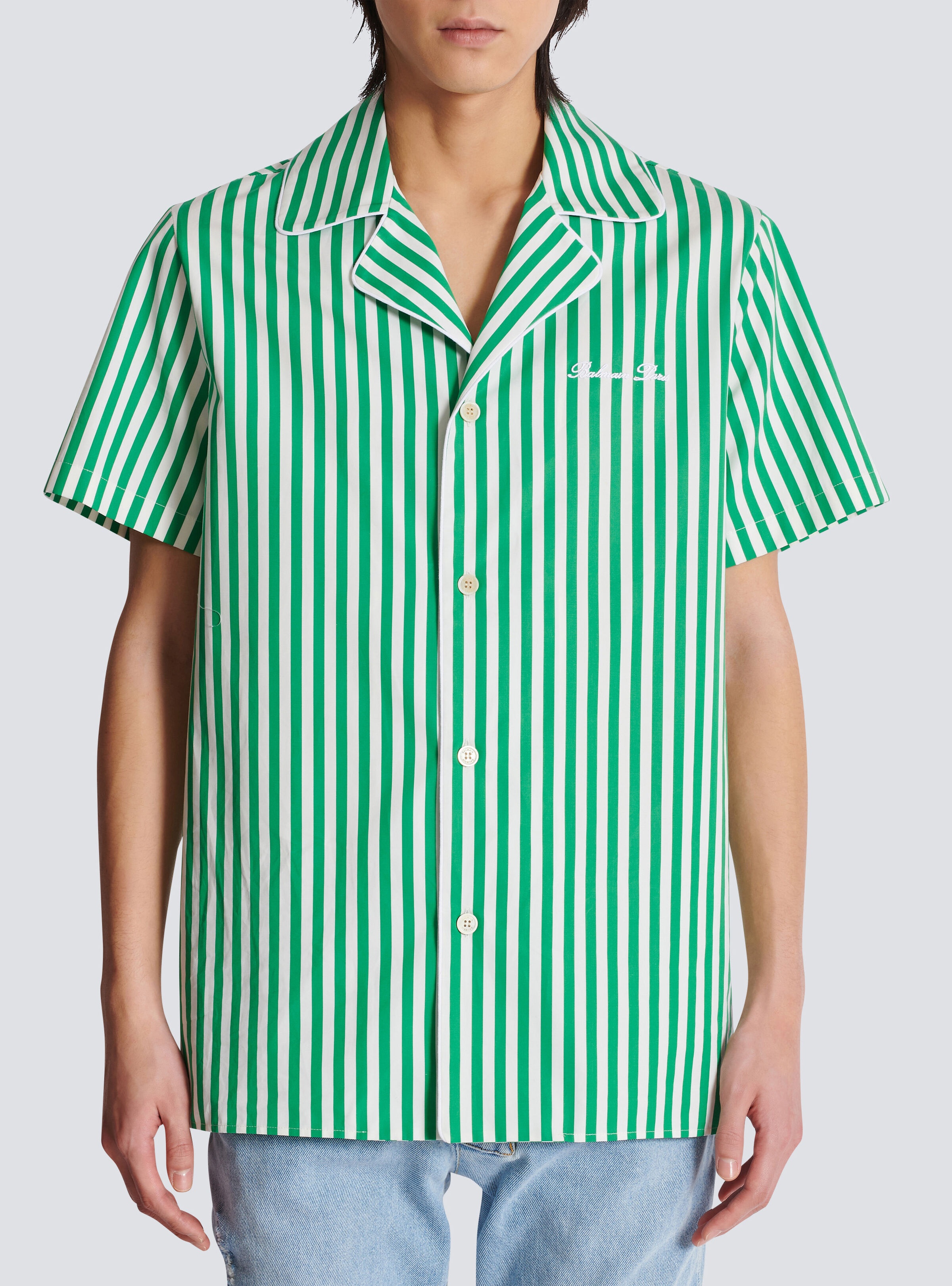 Short-sleeved striped cotton pyjama shirt - 5