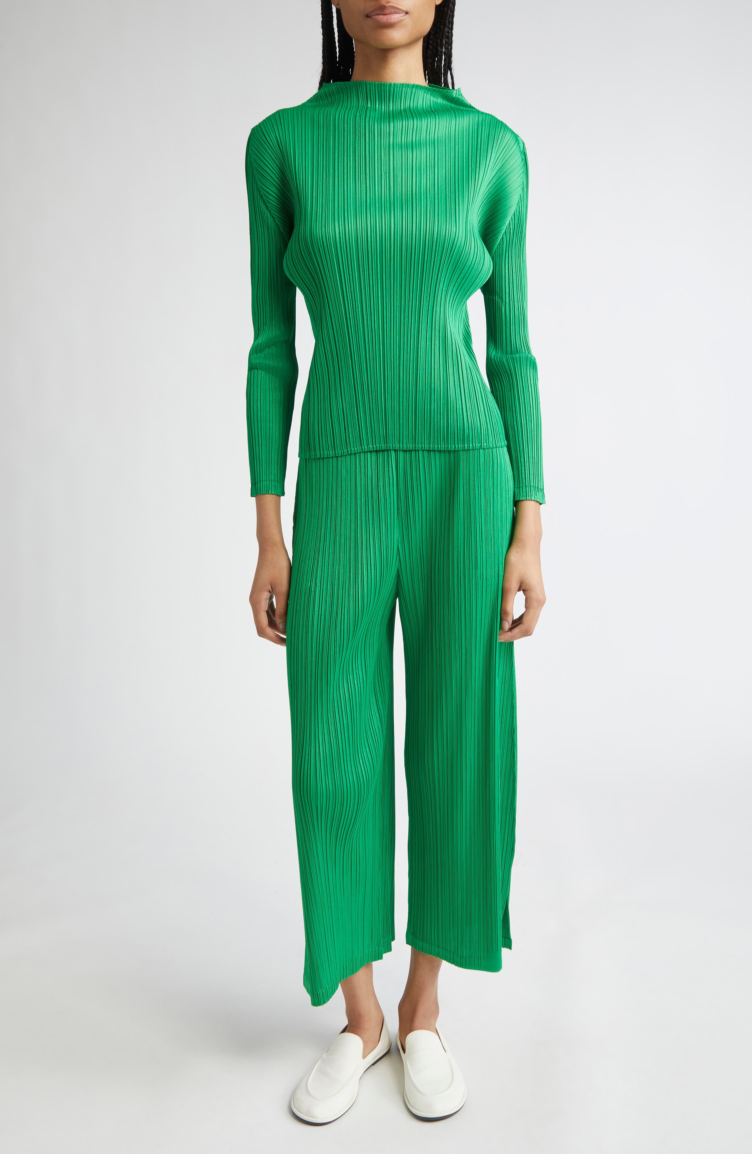 Pleats Please Issey Miyake Monthly Colors February Pleated Crop Wide Leg Pants in Green at Nordstrom - 2