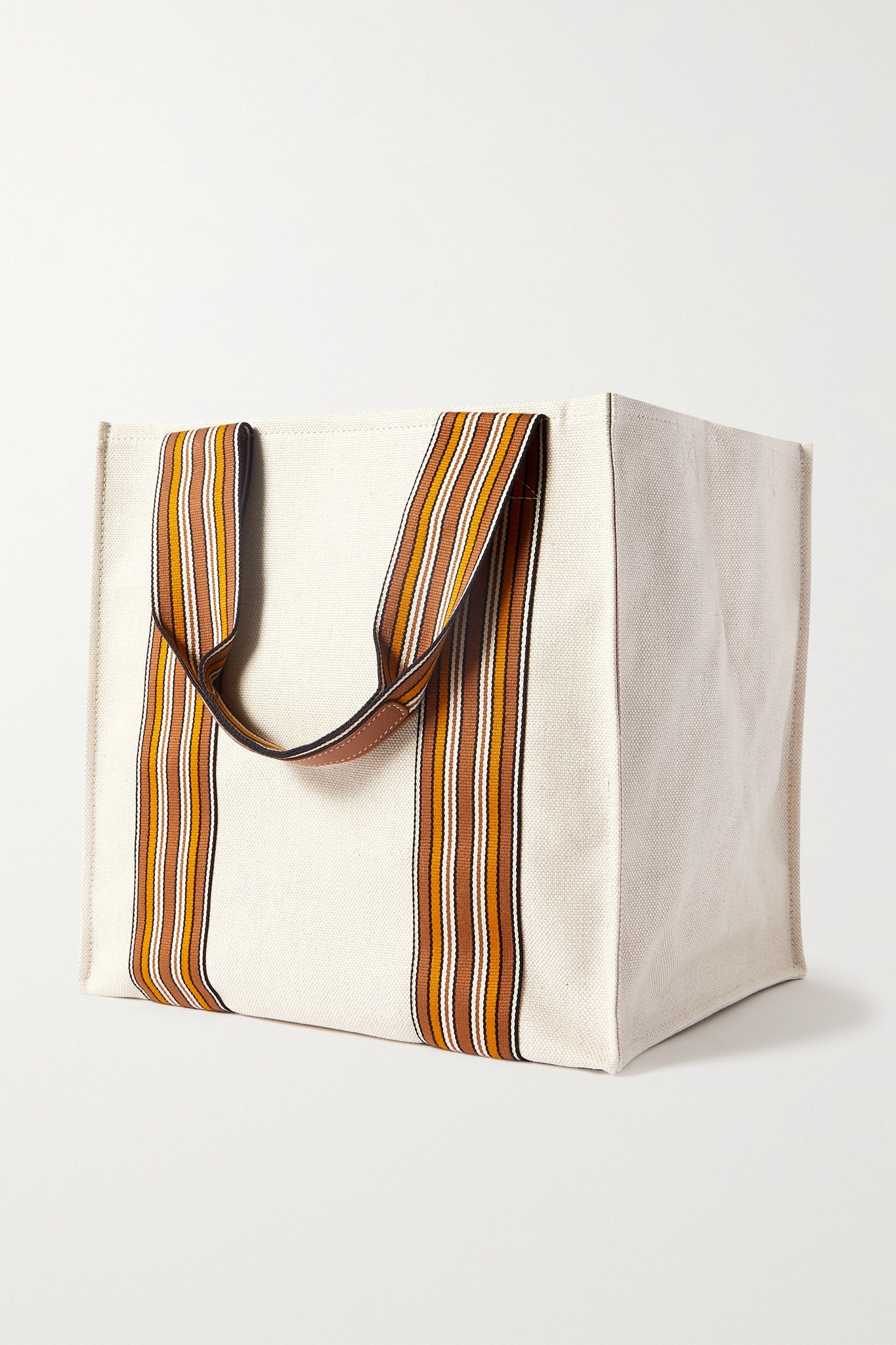 Suitcase medium leather-trimmed striped canvas tote - 3