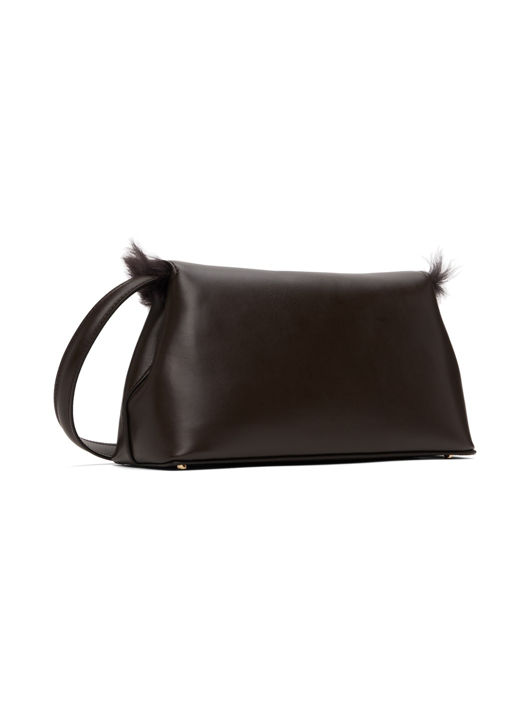 Brown Shearling T-Lock Clutch - 3