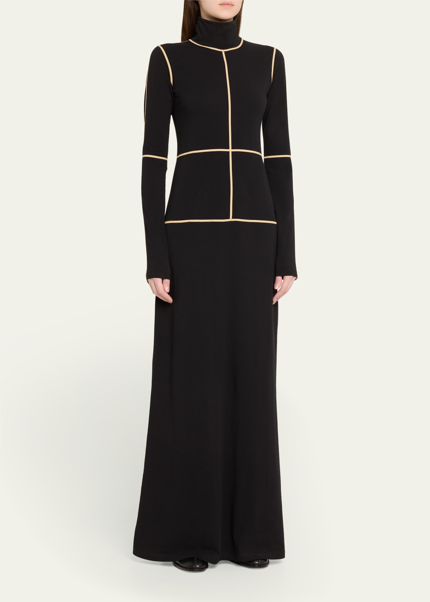 Contrast Seam Turtleneck Maxi Dress - 4