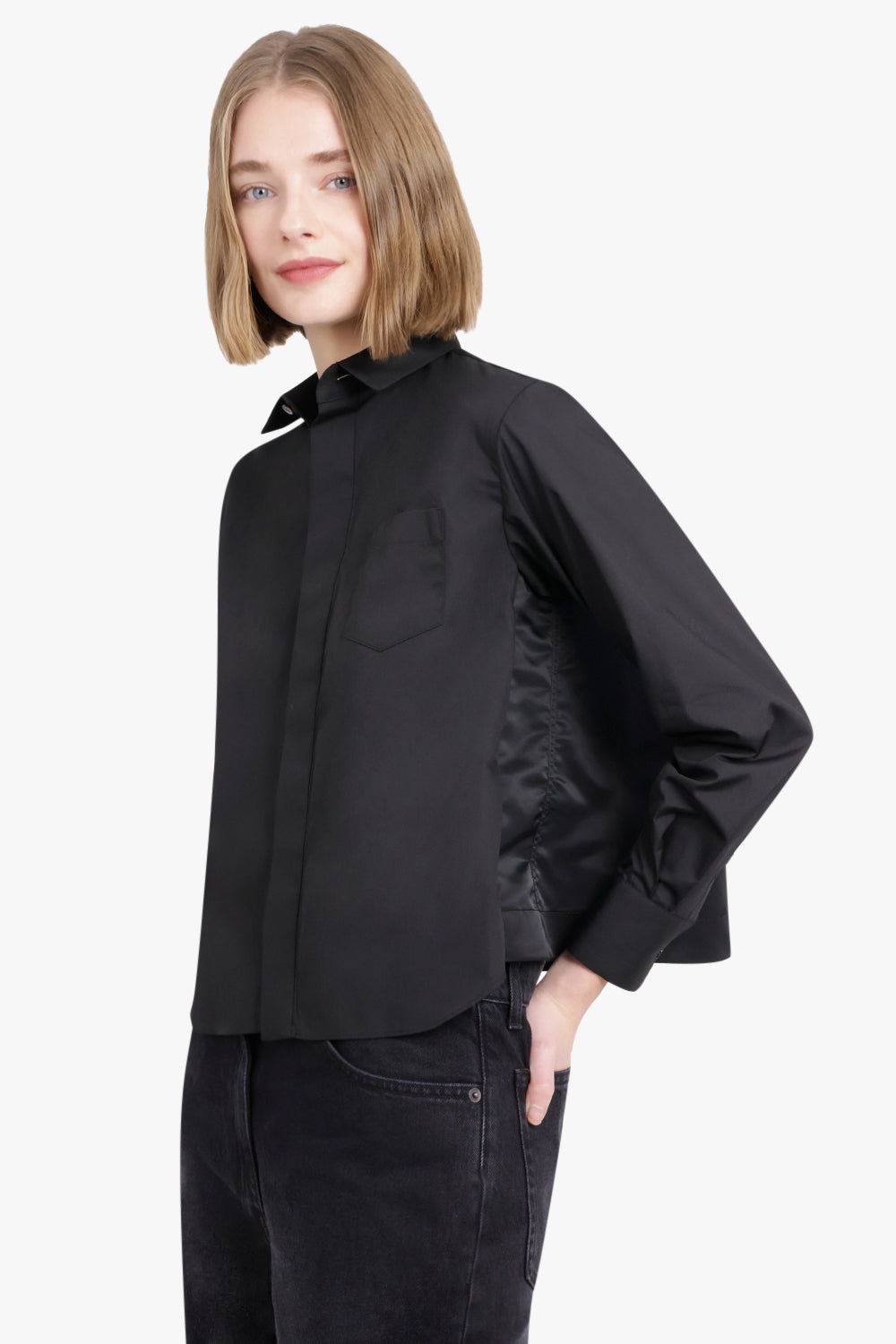 COTTON POPLIN X NYLON TWILL SHIRT | BLACK - 3