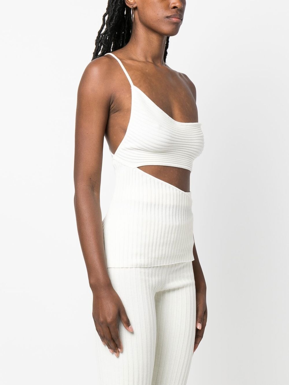 one-shoulder cut-out ribbed top - 3