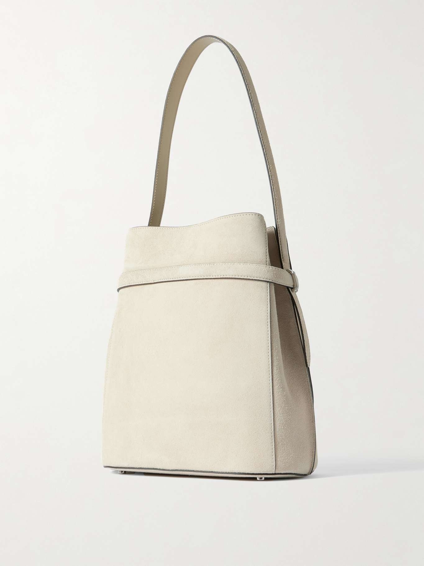 Belted leather-trimmed suede tote Off-white - 3