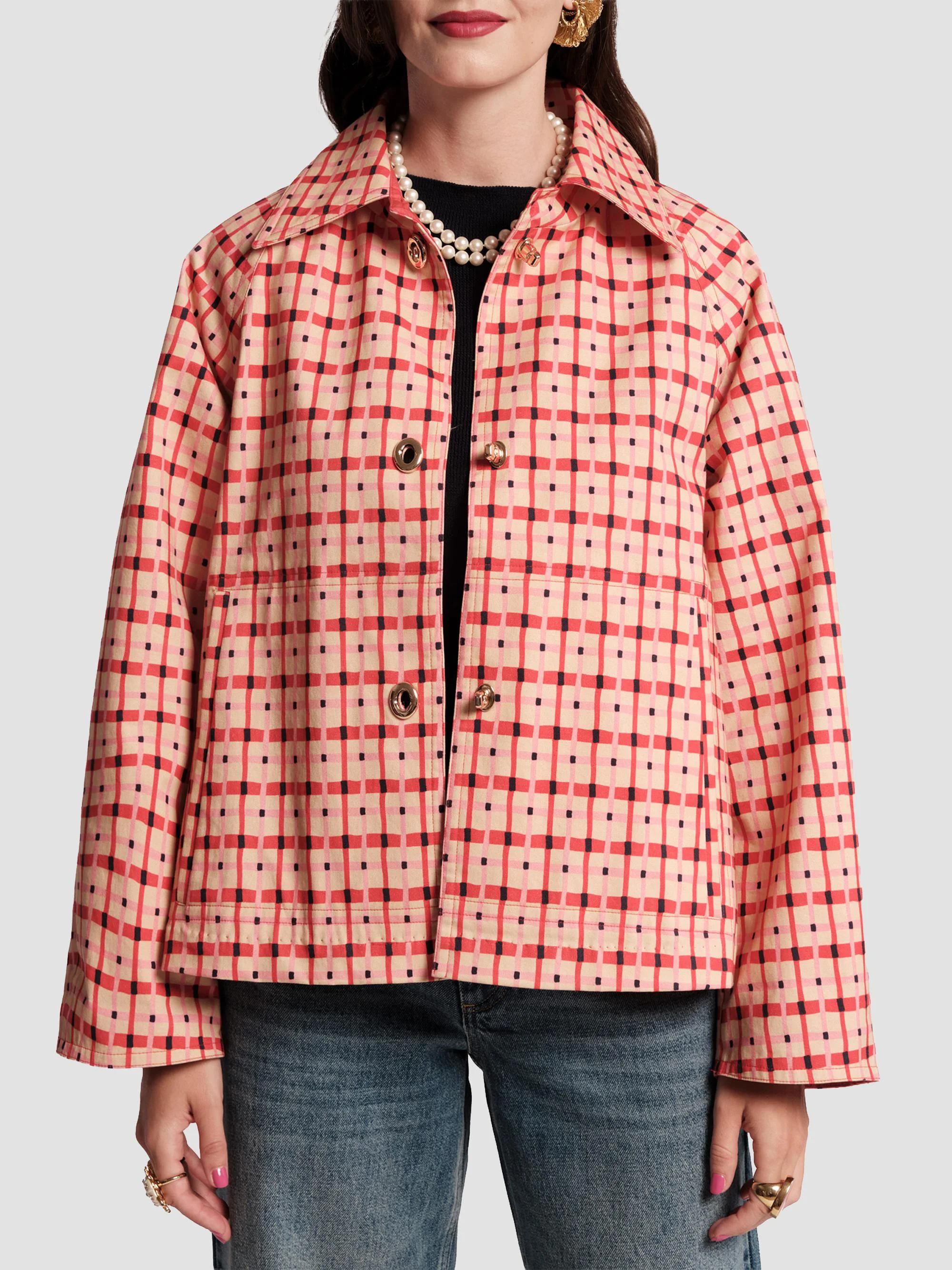 Women's Short Spiffy Trench - Pink Red Multi - 1