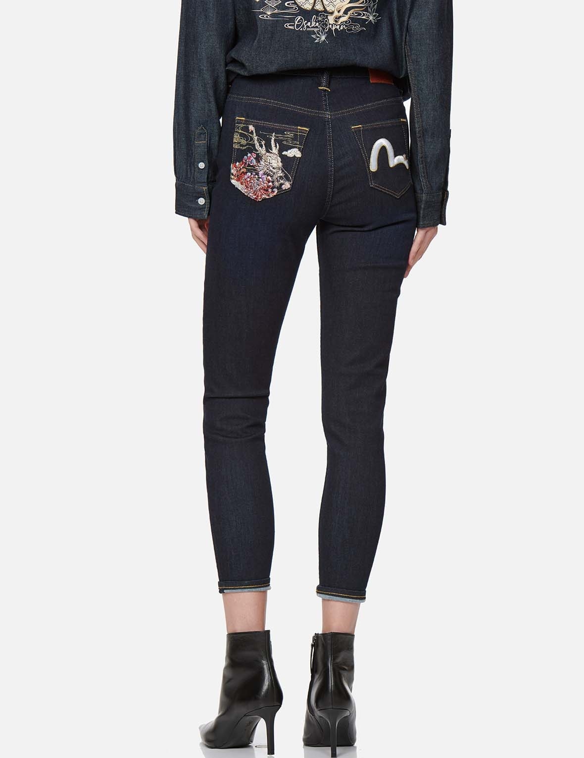 DRAGON HEAD AND SEAGULL EMBROIDERED SKINNY JEANS - 3