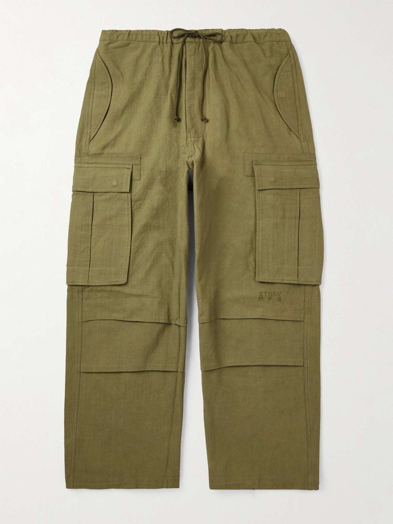 Peace Wide-Leg Slub Organic Cotton Drawstring Cargo Trousers 1