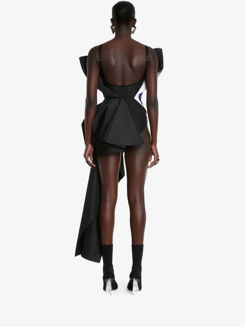 Women's Iris Asymmetric Drape Dress in Black/galactic Blue - 4