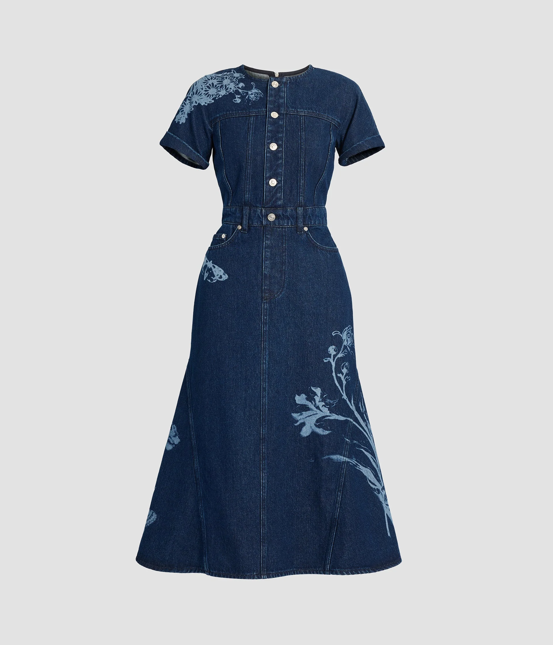 INDIGO DENIM SHORT SLEEVE MIDI DRESS - 1