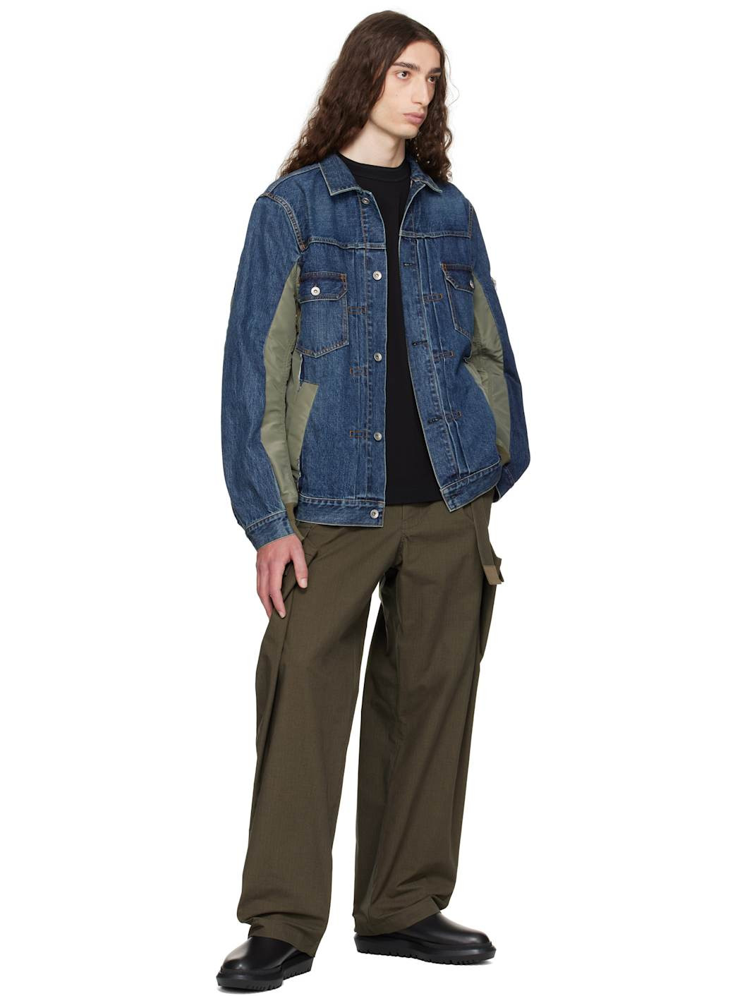 Navy & Khaki Nylon Twill & Denim Jacket - 4