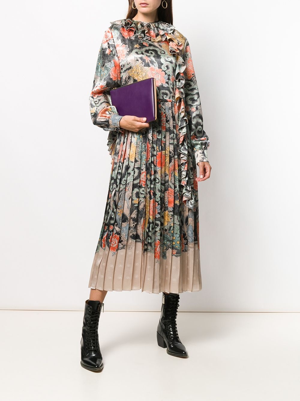 oriental print satin dress - 2